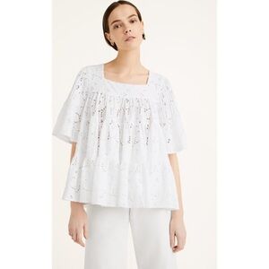 Merlette Brandt White A-line Eyelet Lace Bell Sleeve Tiered A-line Top Size XS